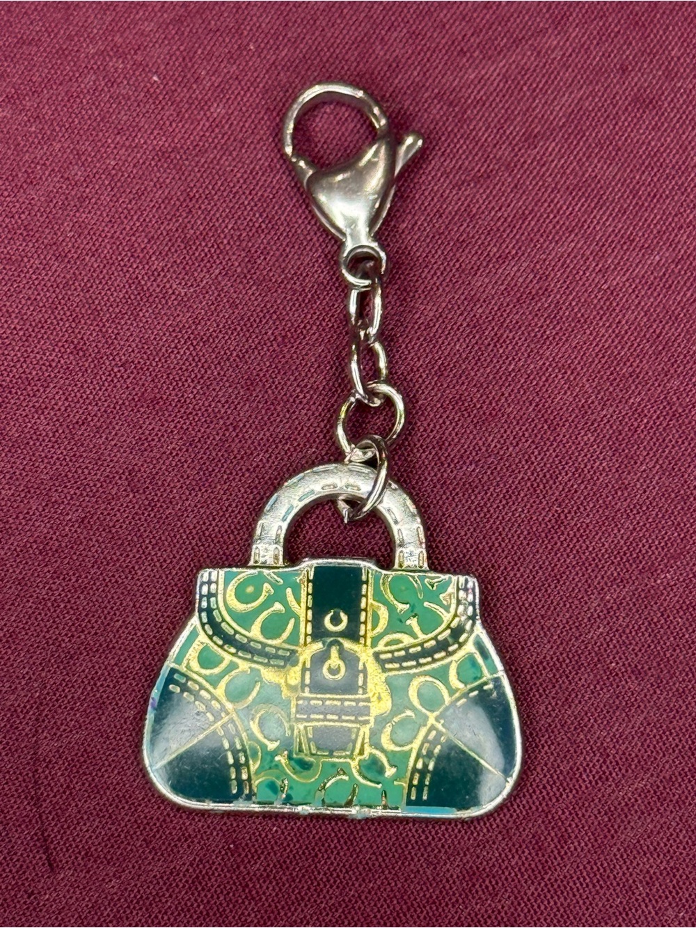 Coach Green Enamel Mini Purse Keychain with Gold Accents